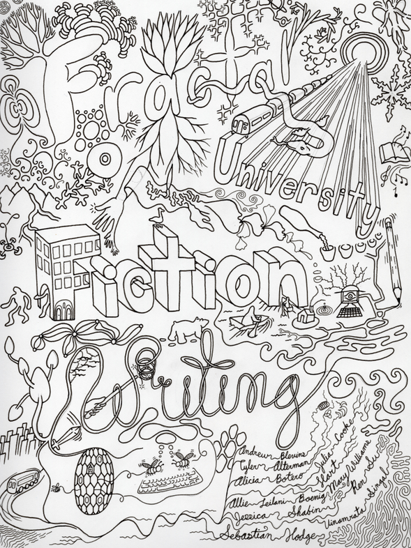 A zine cover for a collection of work produced by participants of a writing course