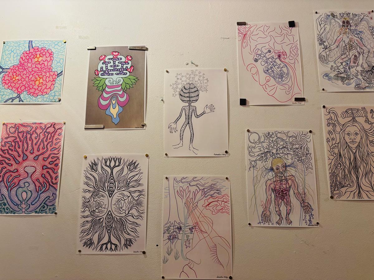 Some of Sebastian's work in an art show