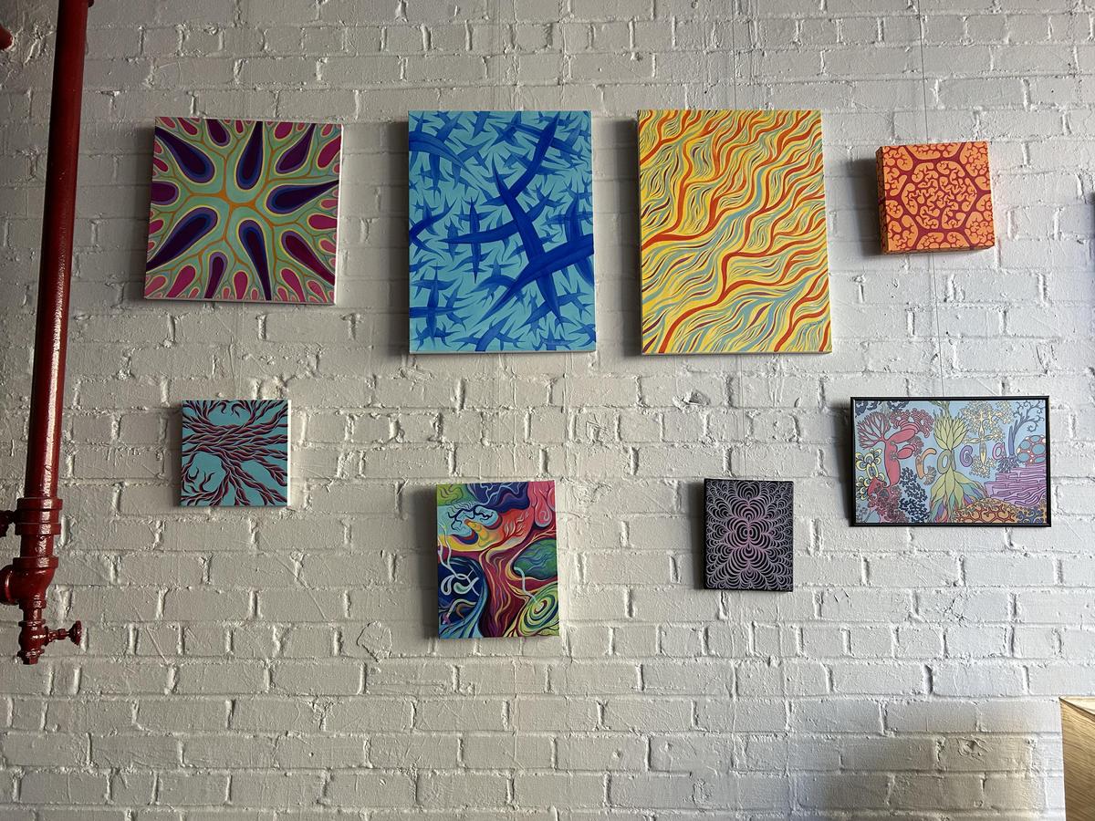 Some of Sebastian's work in an art show