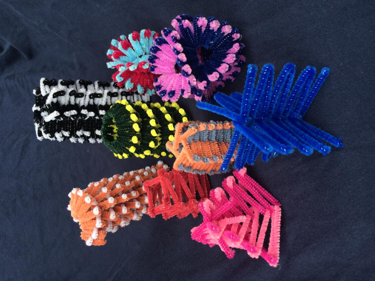 Some woven pipe cleaner sculptures, by Sebastian